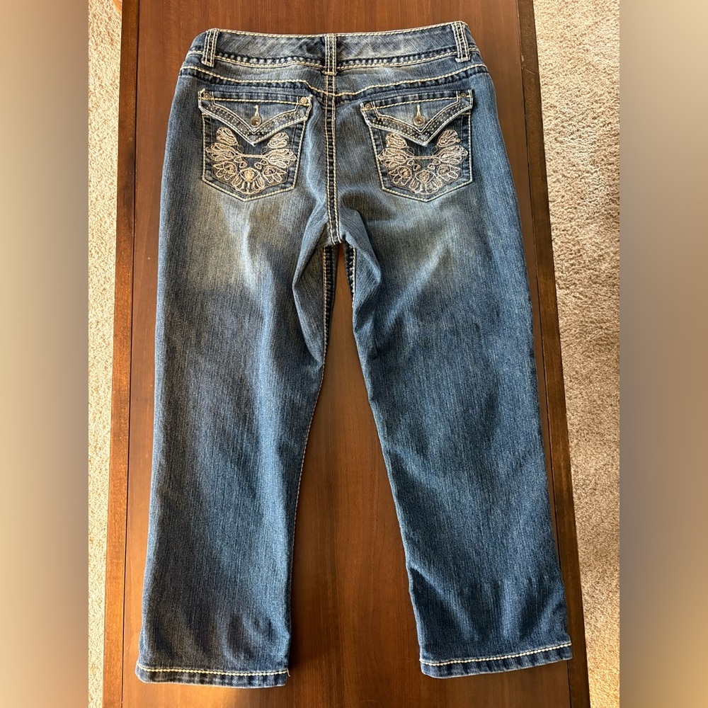 👖Nine West Jeans Date Night Dark Wash Embellished Mid Rise Cropped Jeans 30/10 - Picture 2 of 6